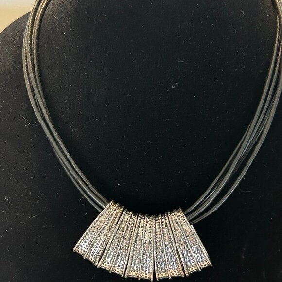 Silver Multi leather Necklace, with Silver - Picture 1 of 8